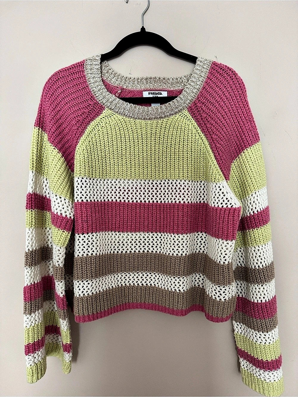 RSQ Striped Knit Sweater in Pink & Green XL Like New
